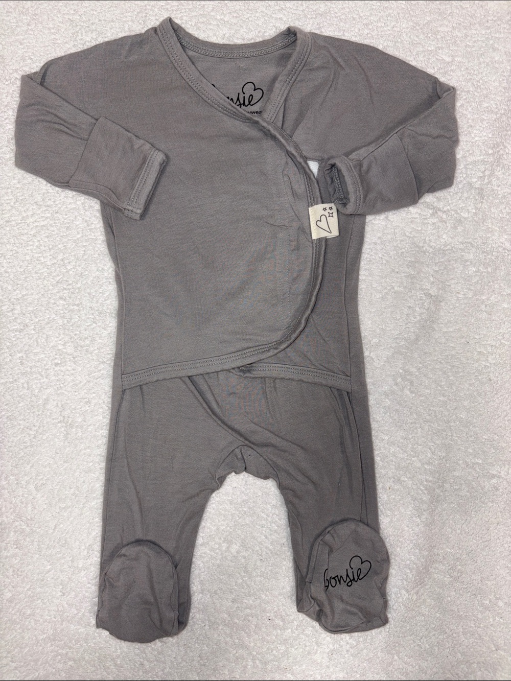 Bonsie baby  Gray Kimono-Style Baby Footie One-Piece 0/3m